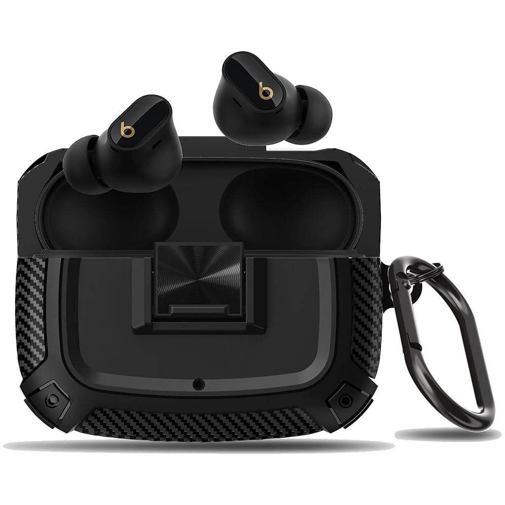 ZORBES Case for Beats Studio Buds, Protective Case Cover Beats Studio Buds 2021/2023 TPU Charging Case Cover with Lock Button & Carabiner Shockproof Beats Studio Buds Earbuds Accessories, Black ZORBES Case for Beats Studio Buds, Protective Case Cover Beats Studio Buds 2021/2023 TPU Charging Case Cover with Lock Button & Carabiner Shockproof Beats Studio Buds Earbuds Accessories, Black